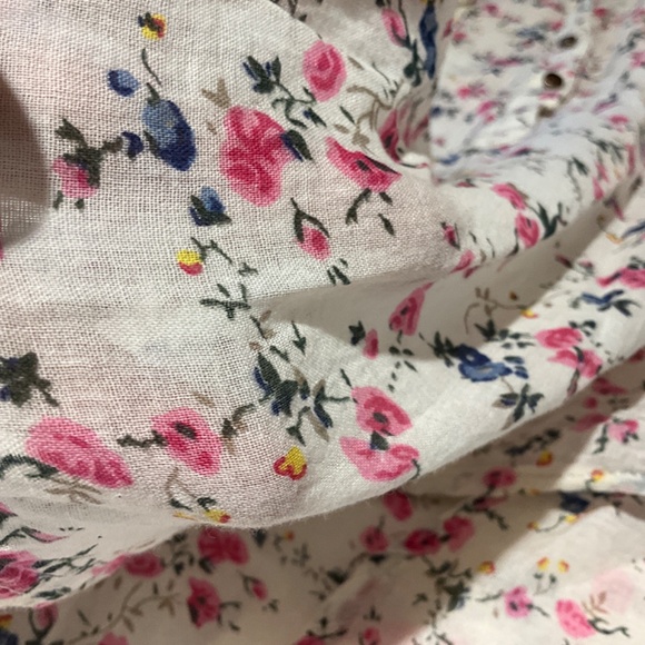 MAGAZINE lightweight cotton convertible long short sleeve floral blouse button M - Picture 11 of 15